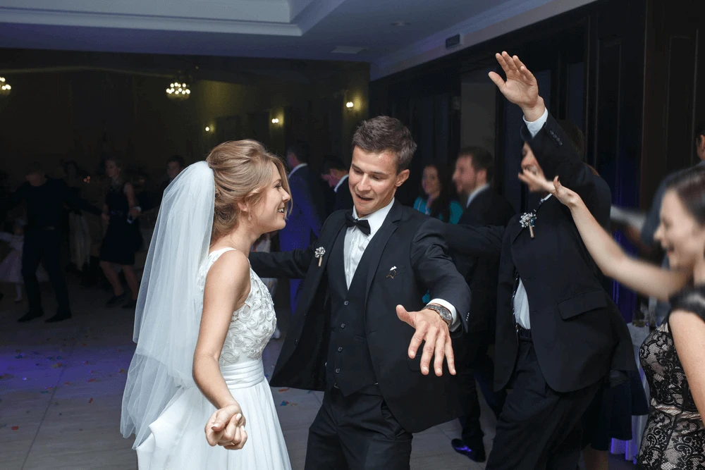 Everyone dances at the wedding