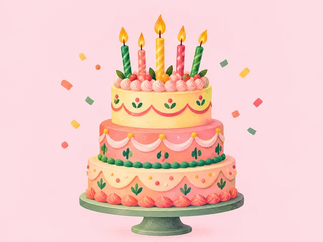 Pastel layered birthday cake with candles