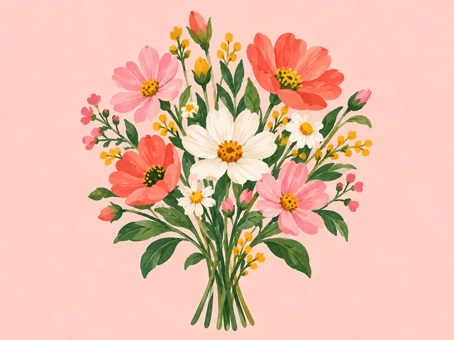 Bouquet of coral and pink wildflowers