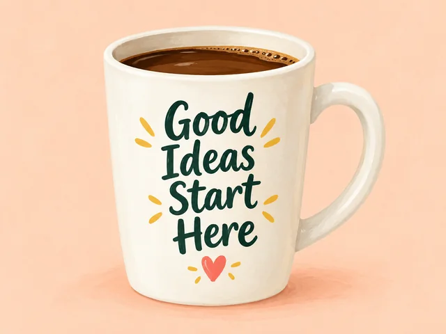 Mug lettered Good Ideas Start Here