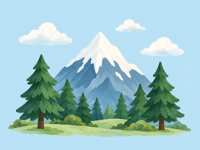 Snowy mountain and pine trees illustration