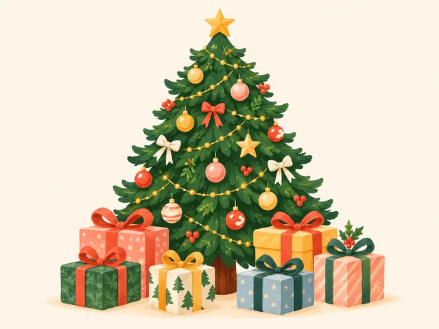 Decorated Christmas tree with wrapped gifts