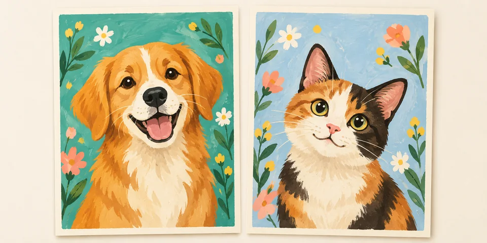 Printable dog and calico cat cards