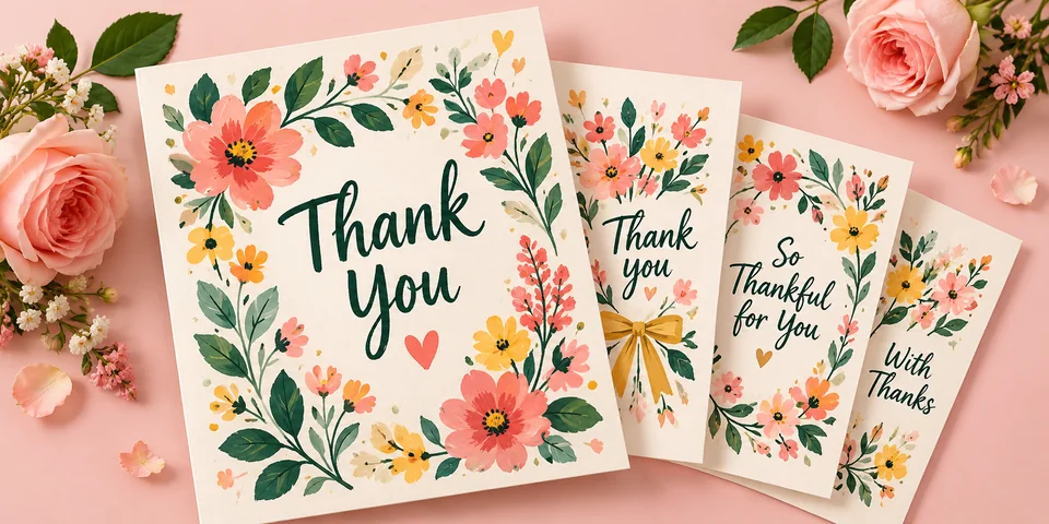 Floral printable Thank You cards with roses