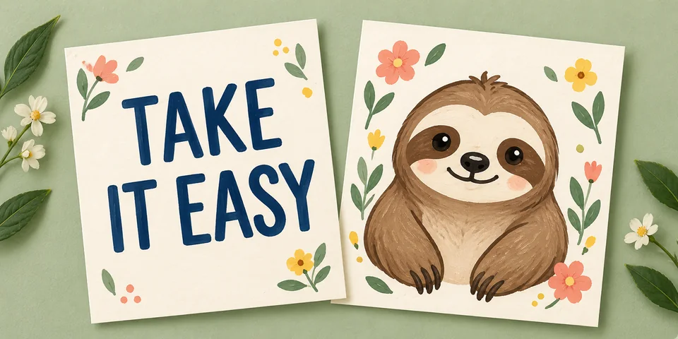 Take It Easy quote card and cute sloth card
