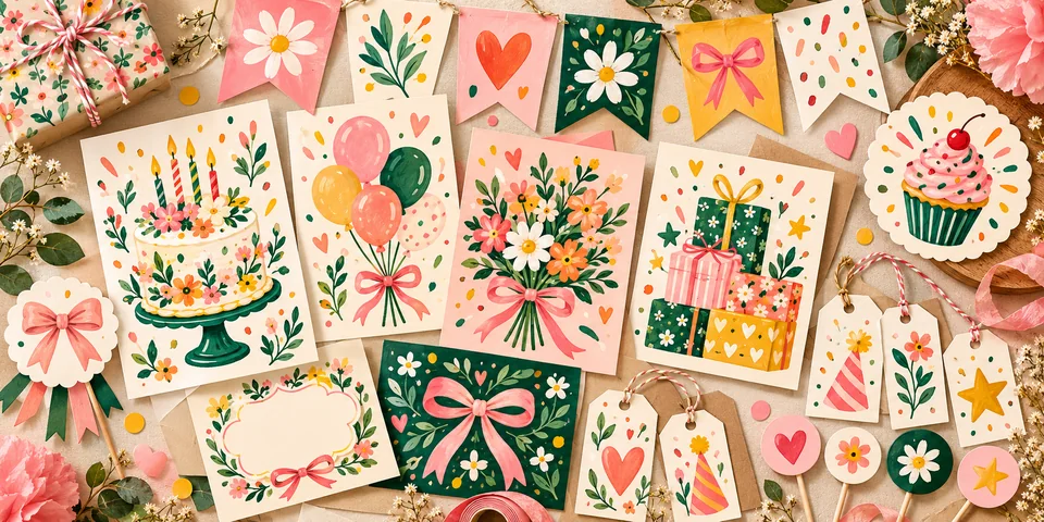 Printable party banners, cards and gift tags