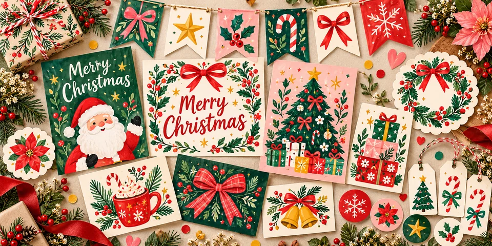 Merry Christmas printable cards with Santa