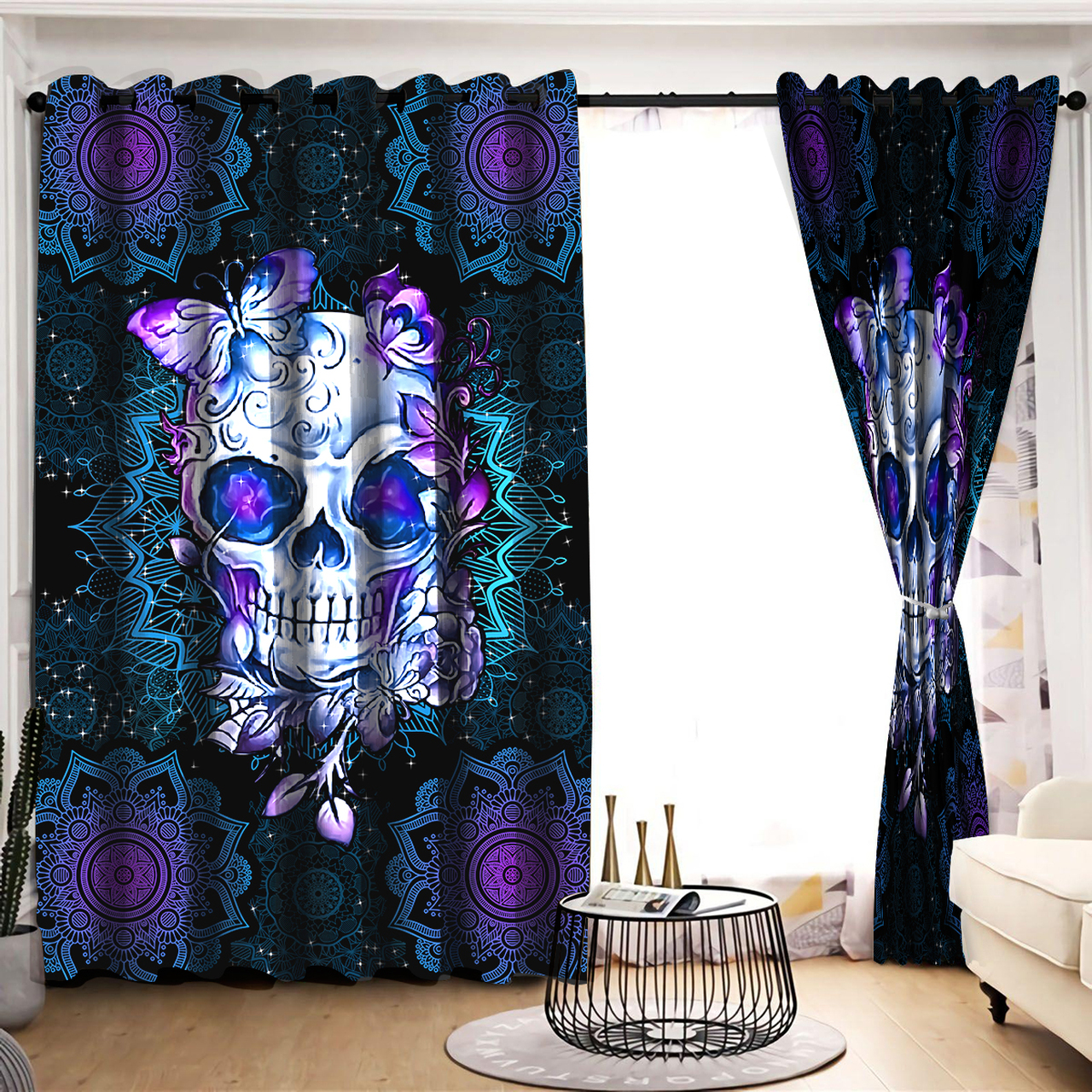 Skull Floral Window Curtains