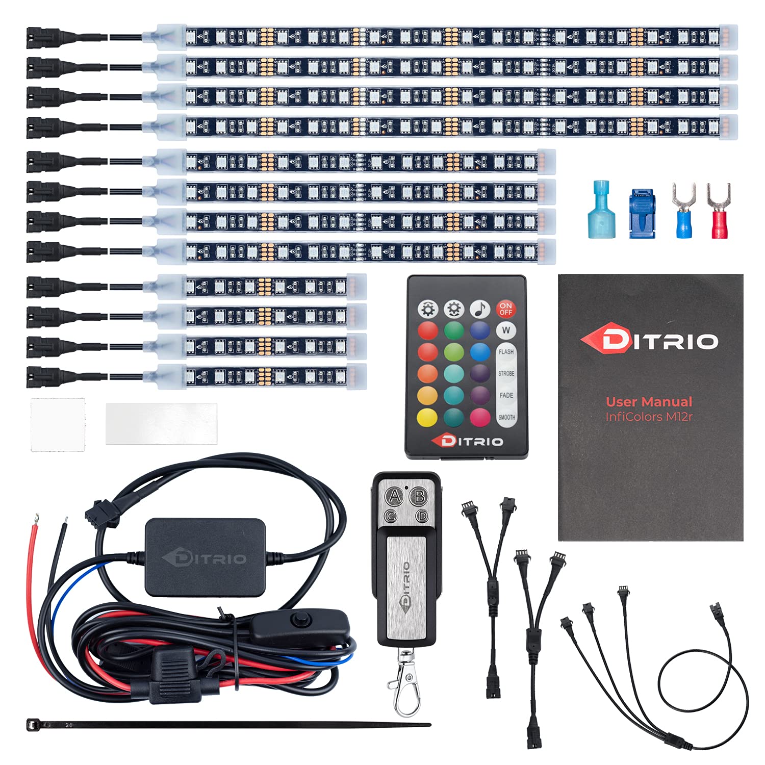 DITRIO 12pcs RGB LED Strip Light Kit - Best for Safe Rides